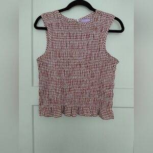 Lotus & Lavendar Smocked Gingham Sleeveless Top - Red/White